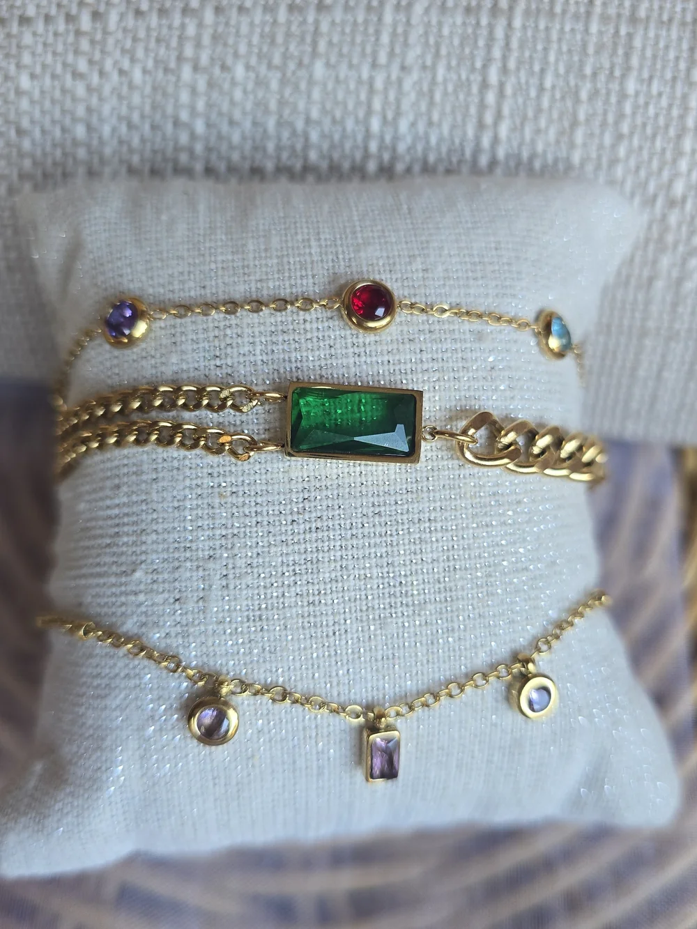 NWOT Fashion Gold-tone Stack Of 3 Multi-color Bracelet Set